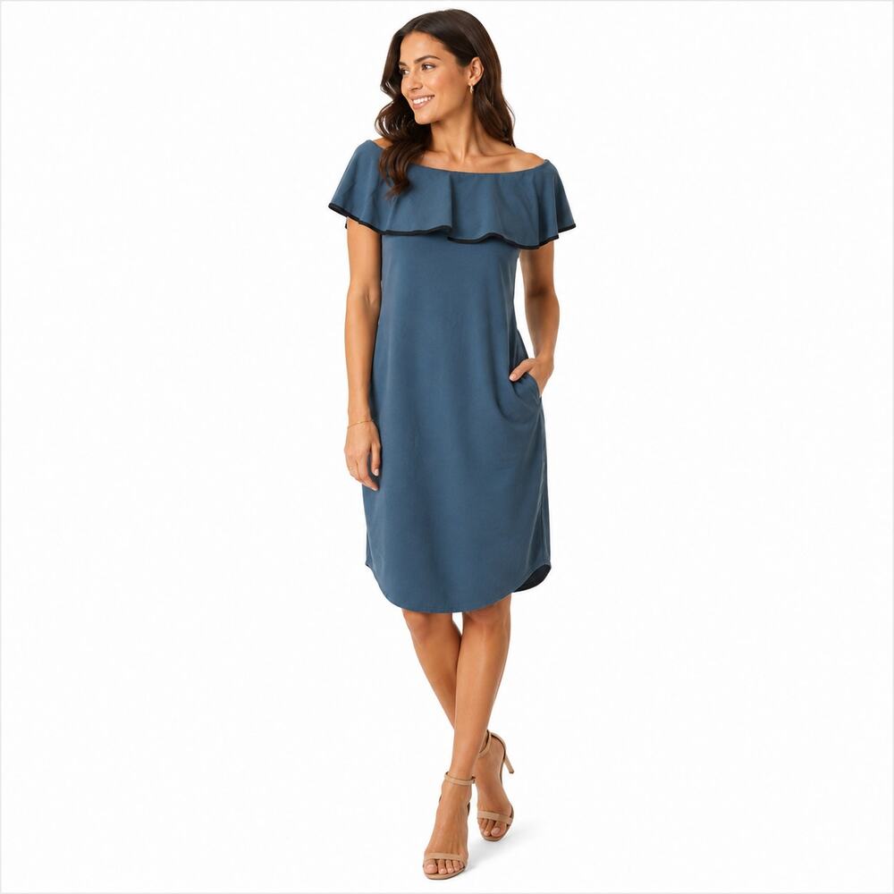 PinkBlush Blue Off Shoulder Ruffle Dress Approx Size S Stretch Made in USA